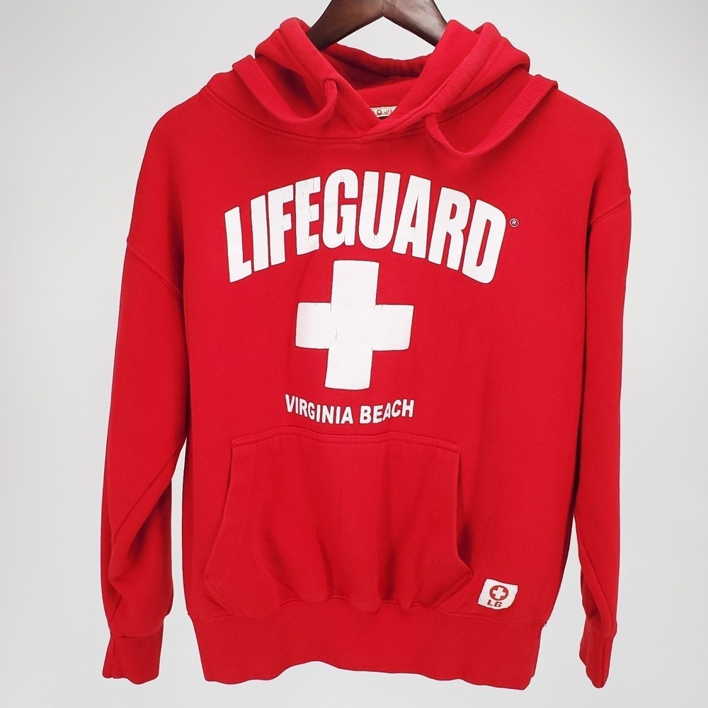Lifeguard Virginia Beach Hoodie Red Graphic Sweatshirt Mens‎ Medium Streetwear